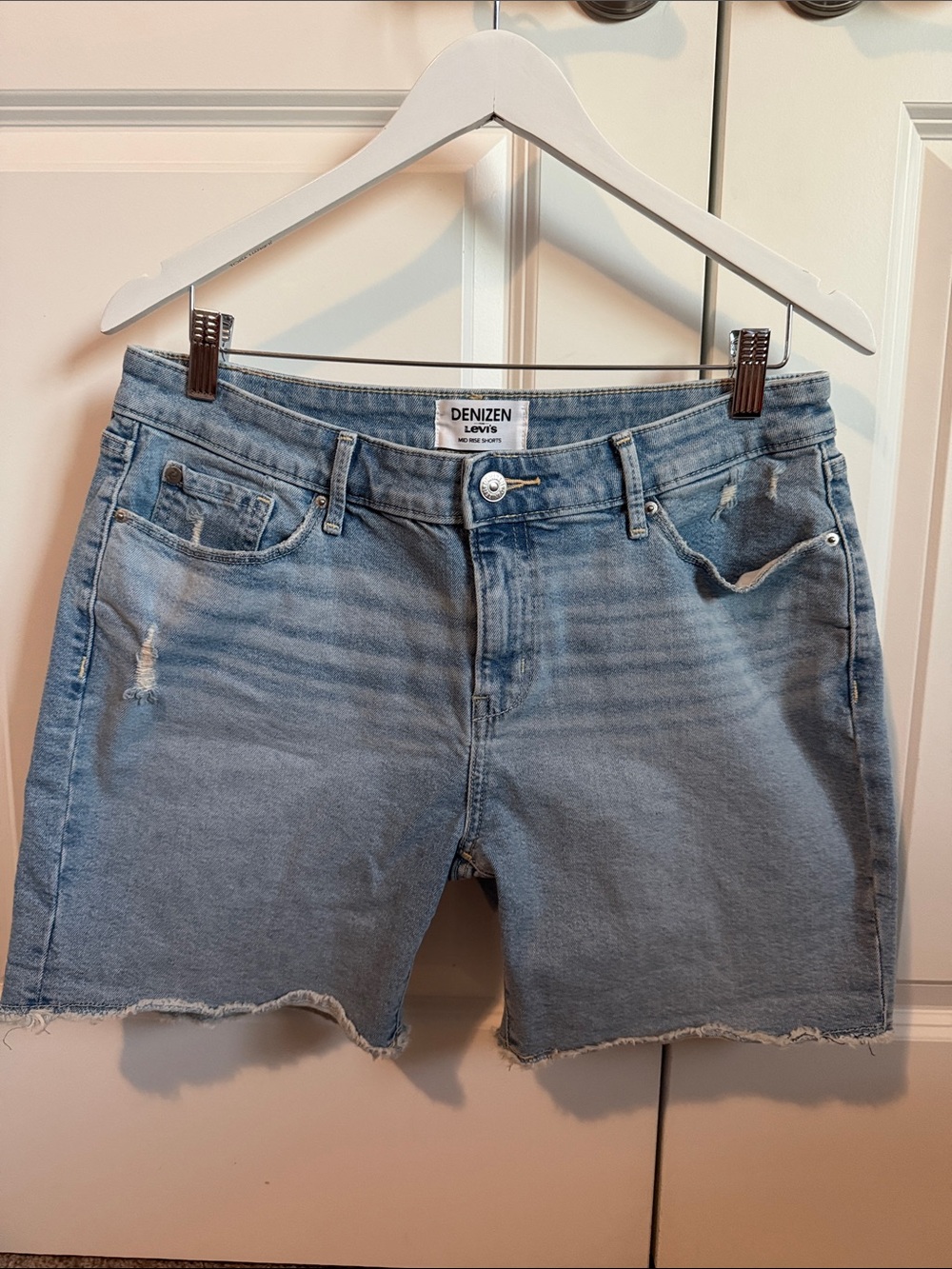 Levi's Denizen Light Blue Distressed Denim Shorts